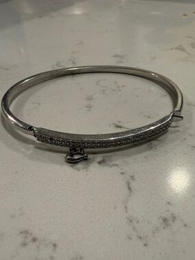 Coach Silver Crystal Pavé Hinged Bangle Bracelet -